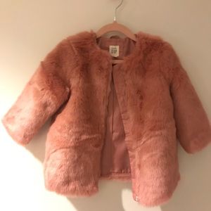 Baby gap pink faux fur coat size 18-24m